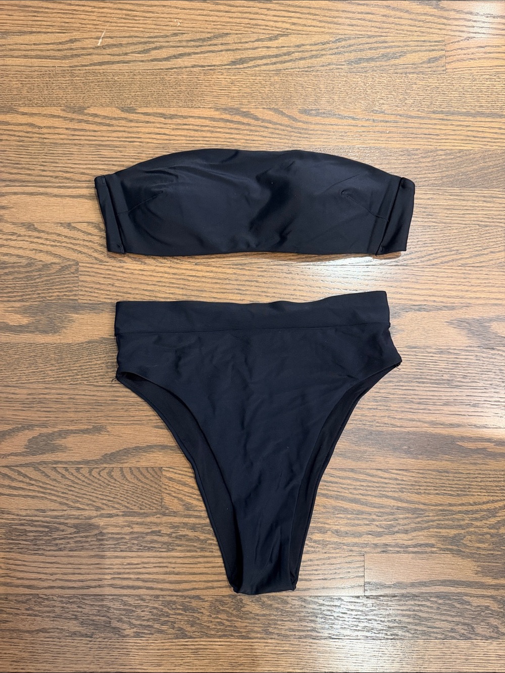 aerie Black Strapless Bandeau & Highwaisted Bikini Set